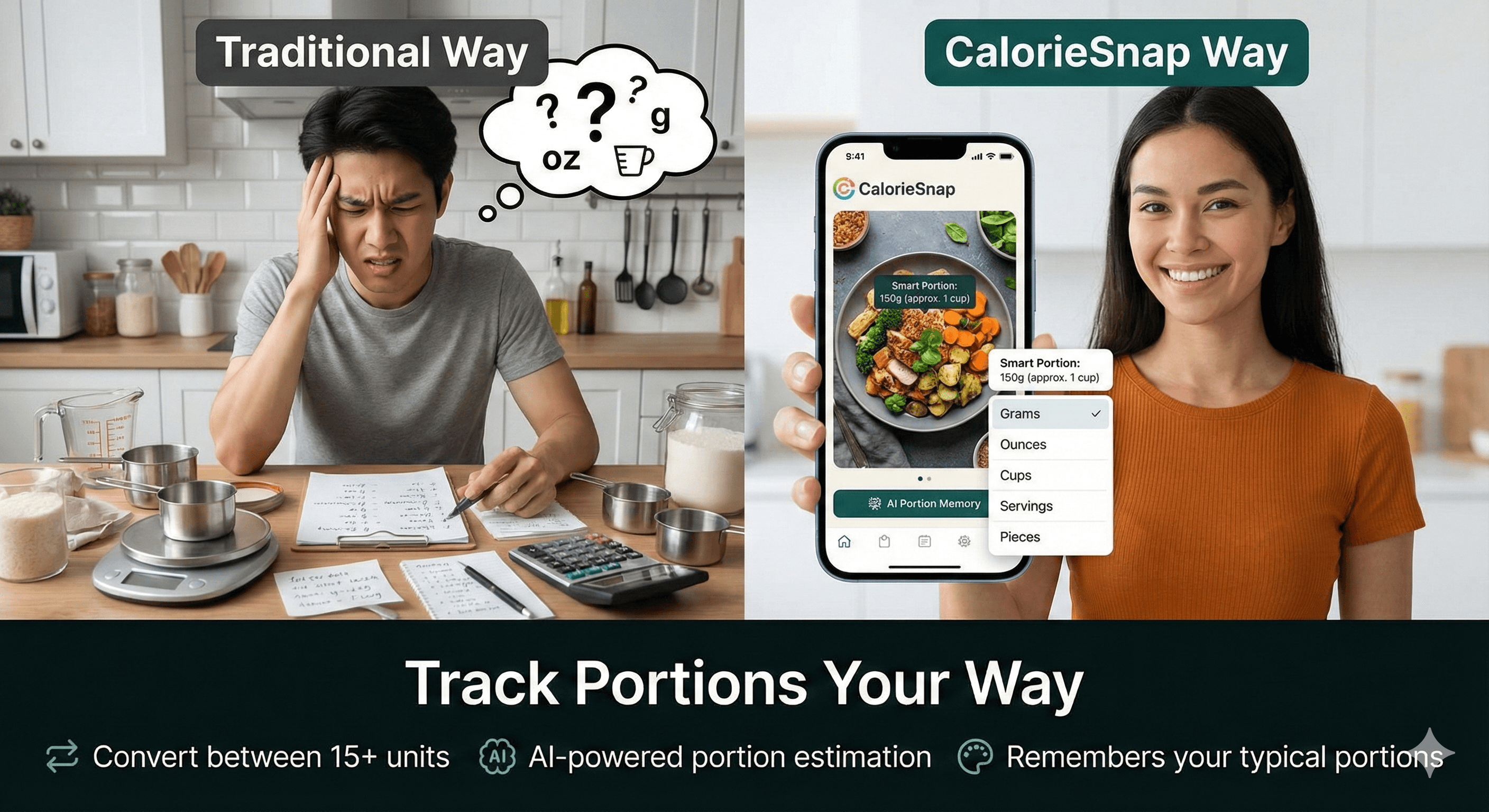 Flexible portion tracking with unit conversion